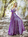 Purple Spaghetti Strap Charming Sparkly Satin A-line Long Cheap Formal Evening Prom Dresses, TYP0122
