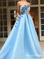 Gorgeous Newest Charming Strapless Sleeveless Sky Blue Appliqued A-line Long Cheap Prom Dresses, PDS0022