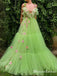 Newest Charming Elegant Deep V-neck Mint Tulle With Flower Appliqued Long Cheap Prom Dresses, PDS0013