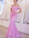 Off-The-Shoulder Pink Sequin Sleeveless Sparkly Charming Long Cheap Mermaid Evening Prom Dresses, TYP0126