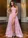 Gorgeous Sweetheart Sleeveless Charming Pink Lace Side Slit Long Cheap Evening Party Prom Dresses, PDS0026