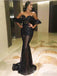 Sweetheart Off-The-Shoulder Black Tulle Mermaid Long Cheap Mermaid Evening Party Prom Dresses, PDS0018