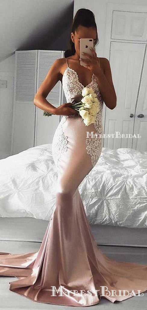 Mermaid Spaghetti Straps Backless Prom Dress,Cheap Prom Dresses,PDY0547
