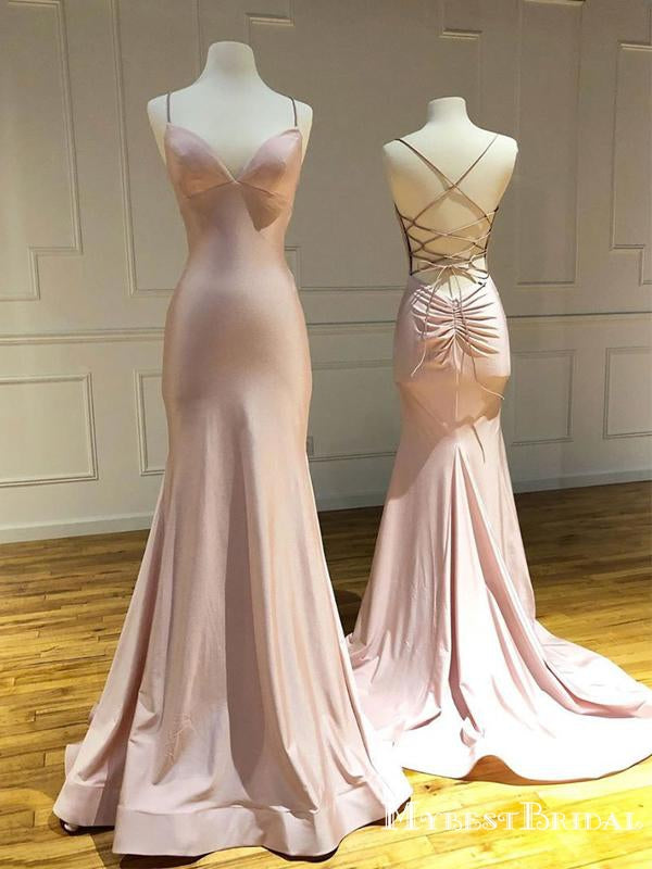 Simple Charming Newest Spaghetti Strap Pink Satin Mermaid Long Cheap Formal Evening Prom Dresses, PDS0031