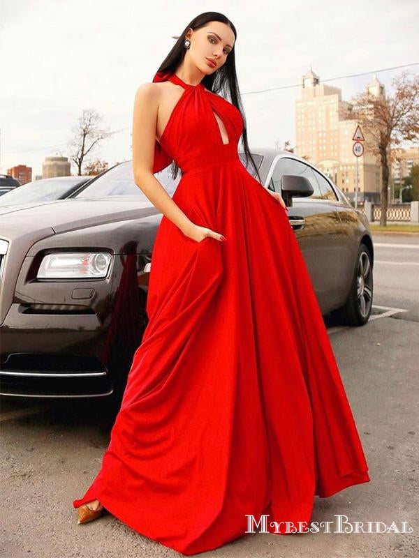Charming Sexy Halter Open Chest Red Satin A-line Long Cheap Formal Eve mybestbridal Charming Sexy Halter Open Chest Red Satin A-line Long Cheap Formal Eve mybestbridal