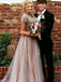 Short Sleeves Beaded Long A-line Prom Dresses, Cheap Prom Dresses, BG0444