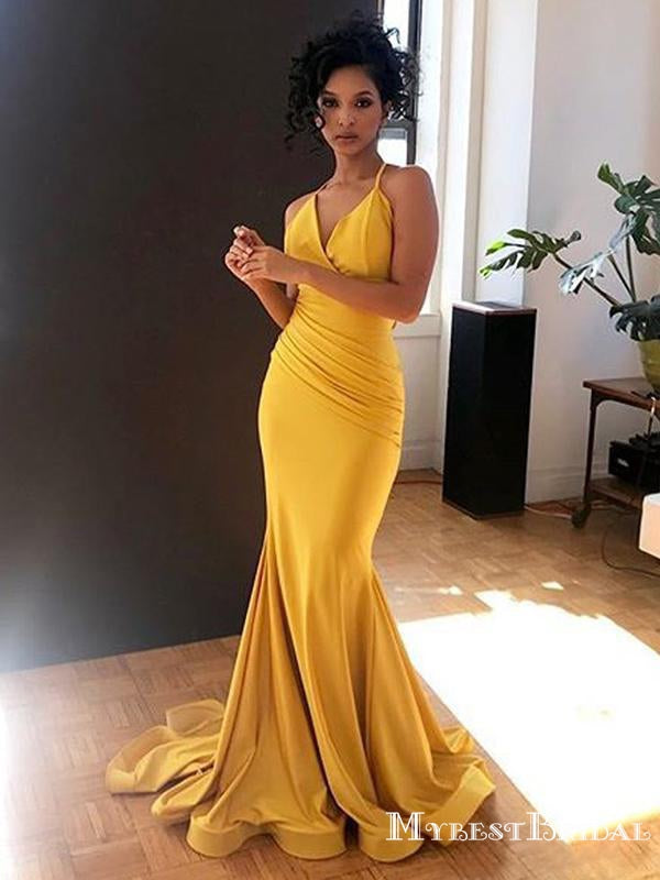 mermaid yellow prom dresses Sexy Mermaid Yellow Prom Dress Cheap Sexy Halter Sleeveless Long Cheap – mybestbridal