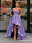 Asymmetrical One Shoulder Lilac Satin High Low A-line Long Cheap Formal Evening Party Prom Dresses, PDS0045