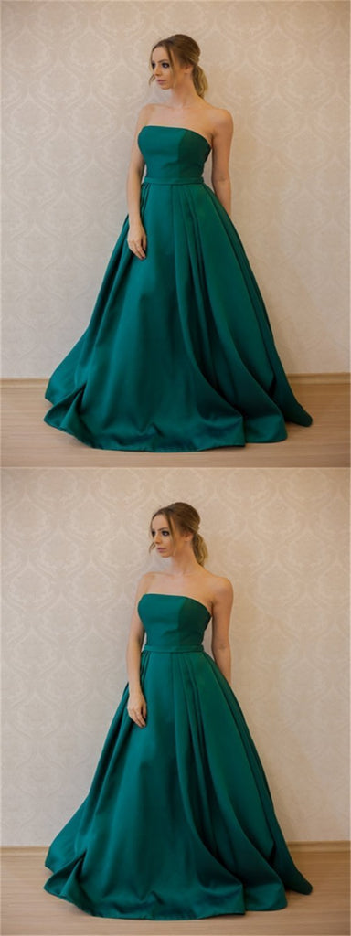 Green Satin Prom Dresses, A-line Elegant Prom Dresses, Long Prom Dresses, Popular Prom Dresses, BG0417