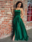 Green Satin Prom Dresses, Side Slit Prom Dresses, Cheap Prom Dresses, Long Prom Dresses, BG0418
