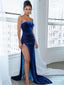 Charming Velvet Strapless Split Cheap Mermaid Long Prom Dresses, PDS0145