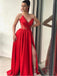 Charming Sweetheart Red Satin Side Slit A-line Long Cheap Prom Dresses, PDS0100