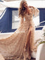 Gorgeous See Through Long Sleeves A-line Tulle Long Prom Dresses, PDS0138