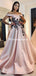 Elegant Pink Off shoulder Stain A-line Long Prom Dresses, PDS0115