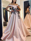 Elegant Pink Off shoulder Stain A-line Long Prom Dresses, PDS0115
