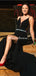 Elegant Spaghetti Strap Black Satin Mermaid Long Cheap Prom Dresses, PDS0101