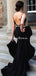 Elegant Spaghetti Strap Black Satin Mermaid Long Cheap Prom Dresses, PDS0101