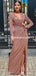 Sexy V-neck Long Sleeves Sequin Side Slit Long Prom Dresses, PDS0106
