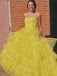 Pretty Yellow Sweetheart A-line Tulle Long Prom Dresses, PDS0111