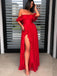 Sexy Red Off Shoulder Slit A-line Long Prom Dresses, PDS0117