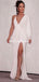 Sexy V-neck Ivory Sequin Side Slit Long Cheap Prom Dresses, PDS0096