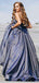 Elegant Dark Blue V-neck A-line Long Prom Dresses, PDS0129