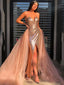 Elegant Bling Strapless V-neck Split A-line Long Prom Dresses, PDS0130