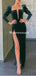 Charming Dark Green Velvet Long Sleeves Mermaid Slit Long Prom Dresses, PDS0135