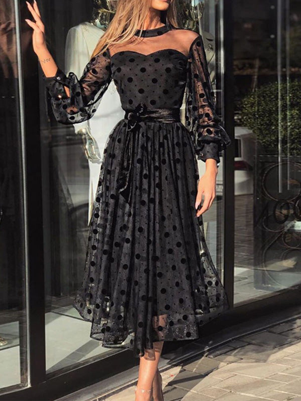 Lovely Black Long Sleeves A-line Tulle Long Prom Dresses, PDS0136
