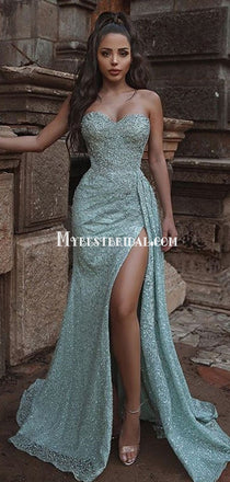 Sexy Pretty Strapless Split Mermaid Long Prom Dresses, PDS0132