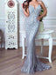 Mermaid Sliver Sequin Spaghetti Strap Long Cheap Prom Dresses, PDS0098