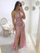 Newest Halter Pink Sequin Mermaid Long Cheap Prom Dresses, PDS0099