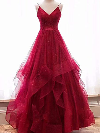Sexy Backless Red Sparkly Long Evening Prom Dresses, Cheap Custom Party Prom Dresses, PDS0083