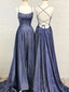 Navy Blue Spaghetti Straps Glitter Long Evening Prom Dresses, Evening Party Prom Dresses, PDS0080
