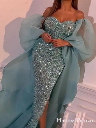 Sparkly Sweetheart Sequin Mermaid Long Cheap Formal Prom Dresses, PDS0075