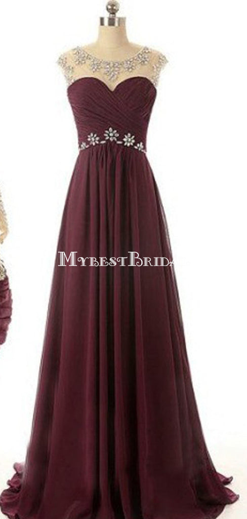 Scoop Neck Long Chiffon Prom Dresses Crystals Beaded Floor Length Party Dresses Custom Made Women Dresses,PDY0289