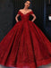 Off Shoulder Red Sparkly Ball Gown Cheap Long Evening Prom Dresses, Cheap Custom Sweet 16 Dresses, PDS0078
