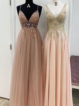 See Through Heavily Beaded A-line Long Evening Prom Dresses, Evening Party Prom Dresses, PDS0077