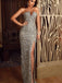 Sweetheart Sexy Side Slit Silver Sequin Long Cheap Prom Dresses, PDS0092