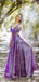 Purple Spaghetti Strap Charming Sparkly Satin A-line Long Cheap Formal Evening Prom Dresses, TYP0122
