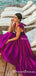 Charming Spaghetti Strap Purple Satin A-line Long Cheap Evening Prom Dresses, PDS0074