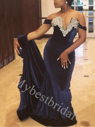 Sexy V-neck Off shoulser Mermaid Prom Dresses,PDS1007