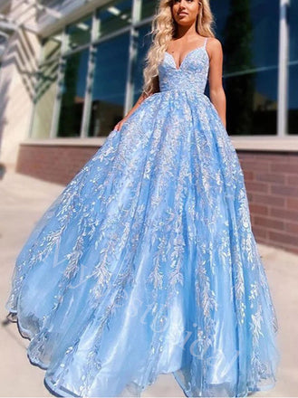 Sexy V-neck Spaghetti straps Sleeveless A-line Prom Dresses,PDS1022