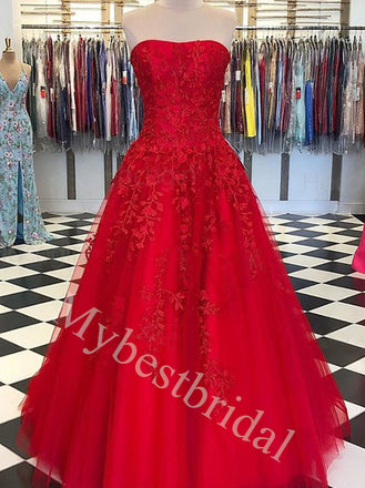 Elegant Strapless Sleeveless A-line Prom Dresses,PDS1016