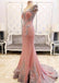 Elegant Pink See Through Lace Rhinestone Gorgeous Wedding Prom Dresses, BG0021