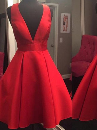 Short Cheap Simple V Neck Red Homecoming Dresses 2018, BDY0364