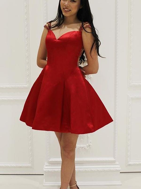 Sexy See Through Cap Sleeve Short Cheap Red Homecoming Dresses 2018,BDY0321