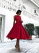 Elegant Newest A-Line Jewel Tea-Length Red Tulle Top Lace Short Cheap Homecoming Dresses, TYP0064