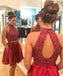 Sexy Two Piece Short Rhinestone Cute Red Homecoming Dresses 2018, BDY0255