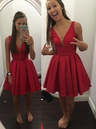 Short Cheap V Neck Simple Red Homecoming Dresses Under 100, BDY0245